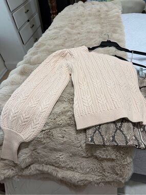 Cream Cable-Knit One-Shoulder Women's Sweater with Snake Pattern Skirt